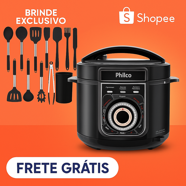 Panela de Pressão Elétrica Philco 5L PPP02PI Inox + Super Kit 12 Utensílios Premium